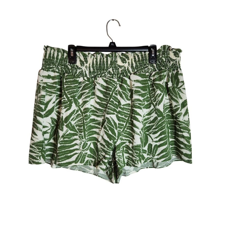 Shein Curve 3XL Green White Tropical Leaf Print Elastic Waist Shorts